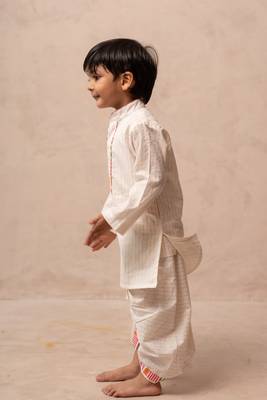 White cotton printed kurta dhoti 4
