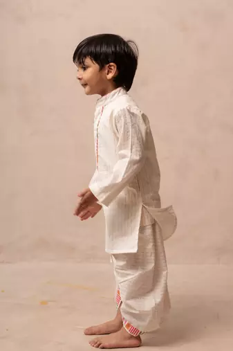 White cotton printed kurta dhoti