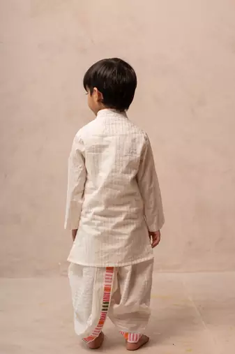 White cotton printed kurta dhoti
