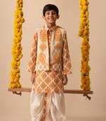 Yellow cotton printed jacket kurta pant