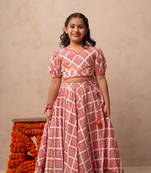 Pink cotton printed top lehenga dupatta