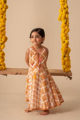 Yellow cotton printed top lehenga dupatta 2