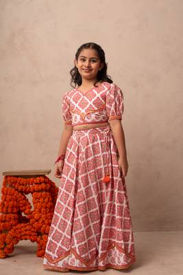 Pink cotton printed top lehenga dupatta 2