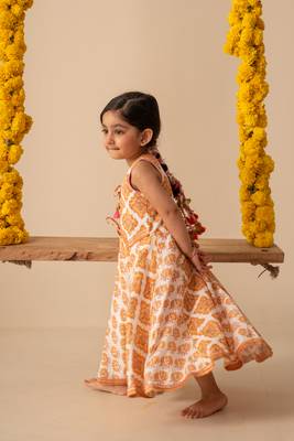 Yellow cotton printed top lehenga dupatta 3
