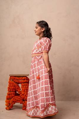 Pink cotton printed top lehenga dupatta 3