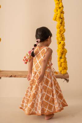 Yellow cotton printed top lehenga dupatta 4
