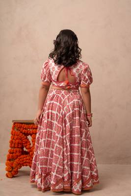 Pink cotton printed top lehenga dupatta 4