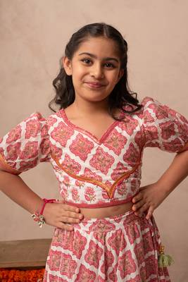 Pink cotton printed top lehenga dupatta 5