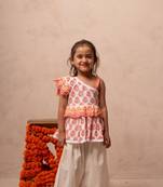 White cotton printed top pant