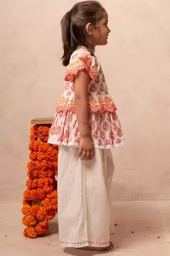 White cotton printed top pant