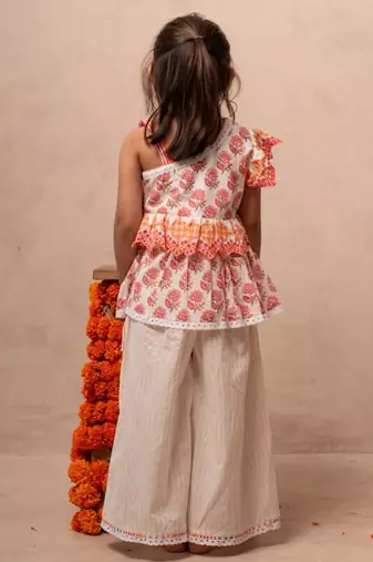 White cotton printed top pant