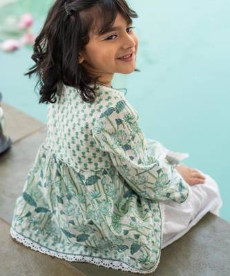 Blue cotton printed angarakha dhoti 2
