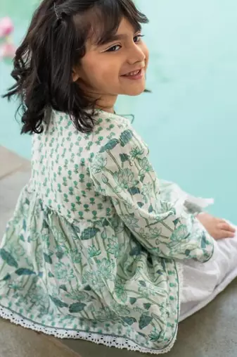 Blue cotton printed angarakha dhoti