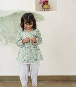 Blue cotton printed angarakha dhoti