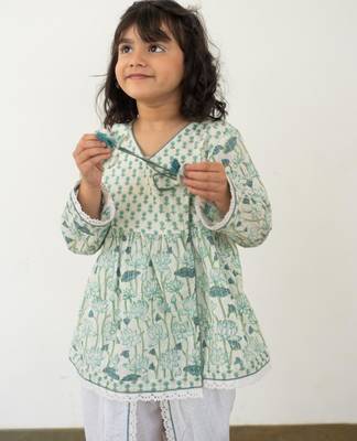 Blue cotton printed angarakha dhoti 3