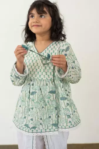 Blue cotton printed angarakha dhoti