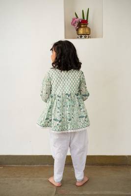 Blue cotton printed angarakha dhoti 5