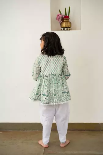 Blue cotton printed angarakha dhoti