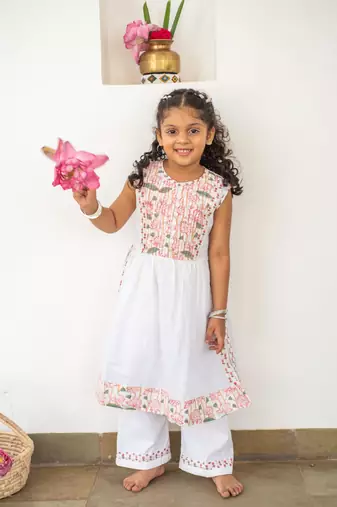 Blue cotton printed kurta palazzo 