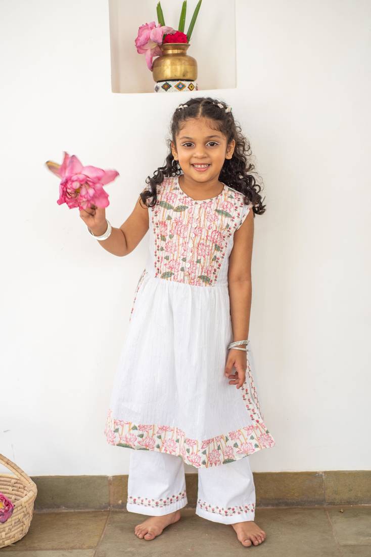 Blue cotton printed kurta palazzo 