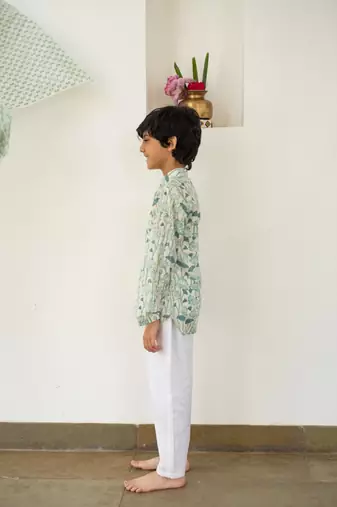 Blue cotton printed kurta pant