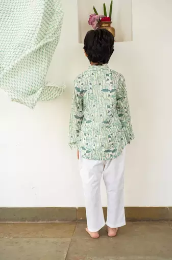 Blue cotton printed kurta pant