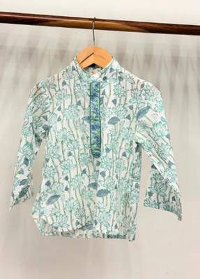 Blue cotton printed kurta pant 1