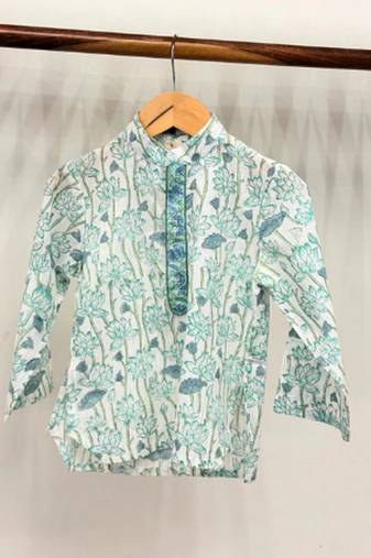 Blue cotton printed kurta pant