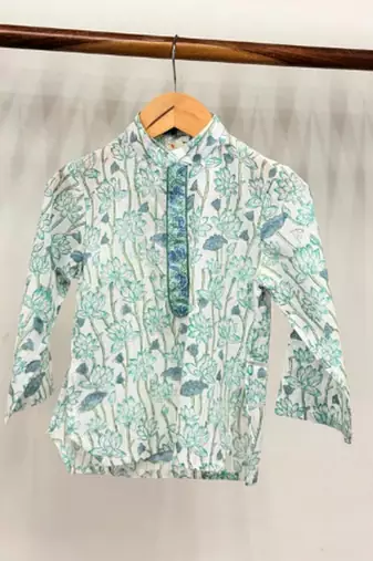 Blue cotton printed kurta pant