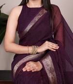 traditional indian poly shimmer saree, detailed zari weaving border 