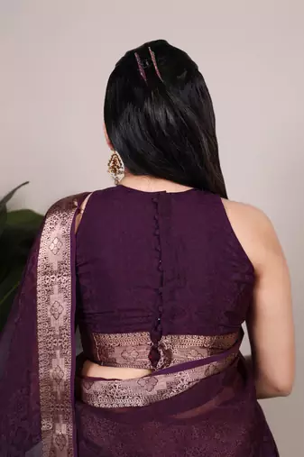 traditional indian poly shimmer saree, detailed zari weaving border 