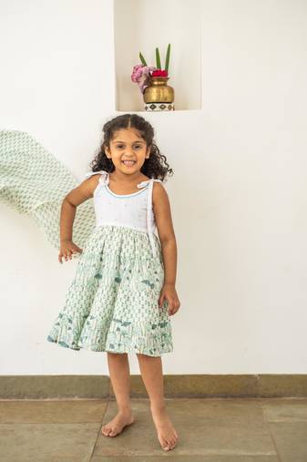 Blue cotton printed dresses