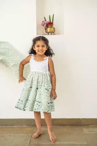 Blue cotton printed dresses