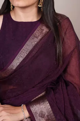 traditional indian poly shimmer saree, detailed zari weaving border 
