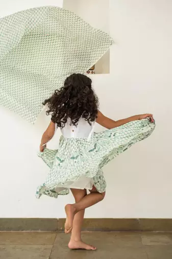 Blue cotton printed dresses