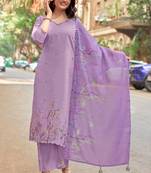 Women Floral Embroidered Regular Roman Slik Kurta with Trousers & Dupatta