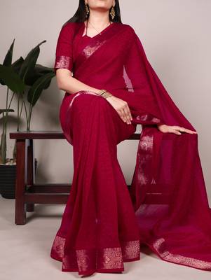 traditional indian poly shimmer saree, detailed zari weaving border  2