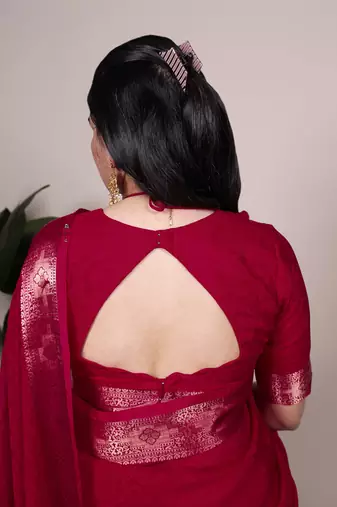 traditional indian poly shimmer saree, detailed zari weaving border 