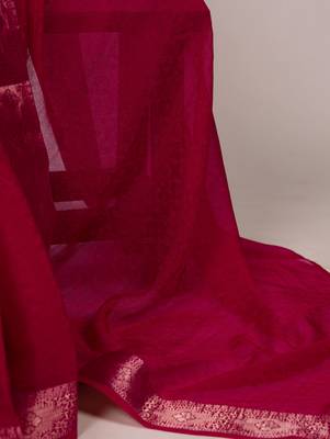 traditional indian poly shimmer saree, detailed zari weaving border  4