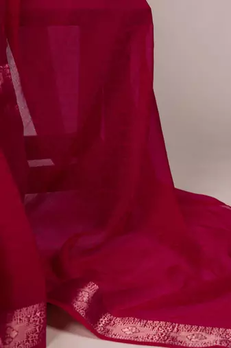 traditional indian poly shimmer saree, detailed zari weaving border 
