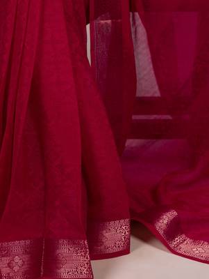 traditional indian poly shimmer saree, detailed zari weaving border  5