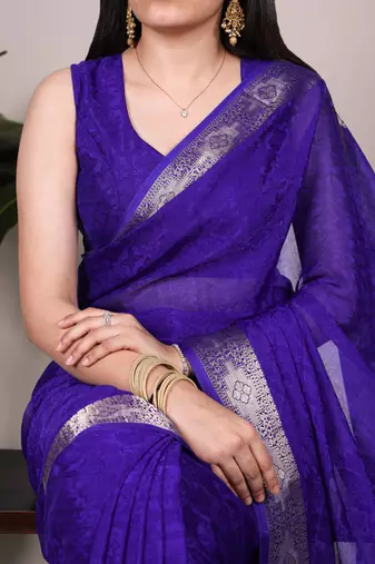 traditional indian poly shimmer saree, detailed zari weaving border 