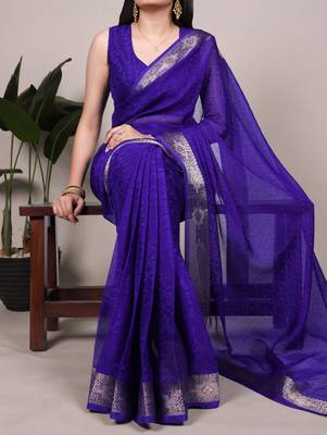 traditional indian poly shimmer saree, detailed zari weaving border  2