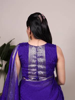 traditional indian poly shimmer saree, detailed zari weaving border  3