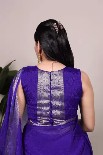 traditional indian poly shimmer saree, detailed zari weaving border 
