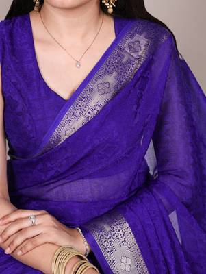 traditional indian poly shimmer saree, detailed zari weaving border  4