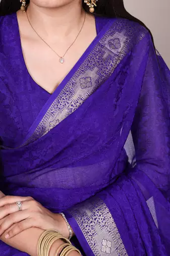 traditional indian poly shimmer saree, detailed zari weaving border 