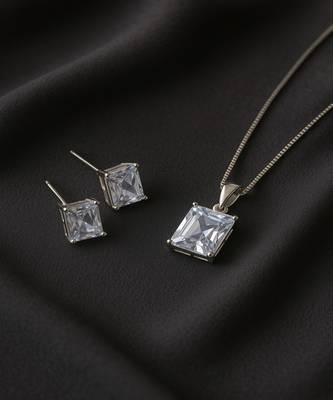 Jewelz silver-tone solitaire pendant necklace set with matching studs 1