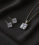 Jewelz silver-tone solitaire pendant necklace set with matching studs