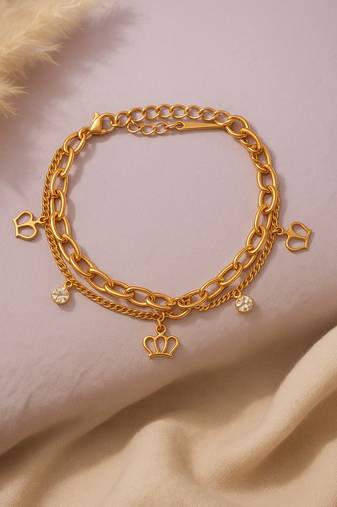 Jewelz gold finish crown charm chain bracelet
